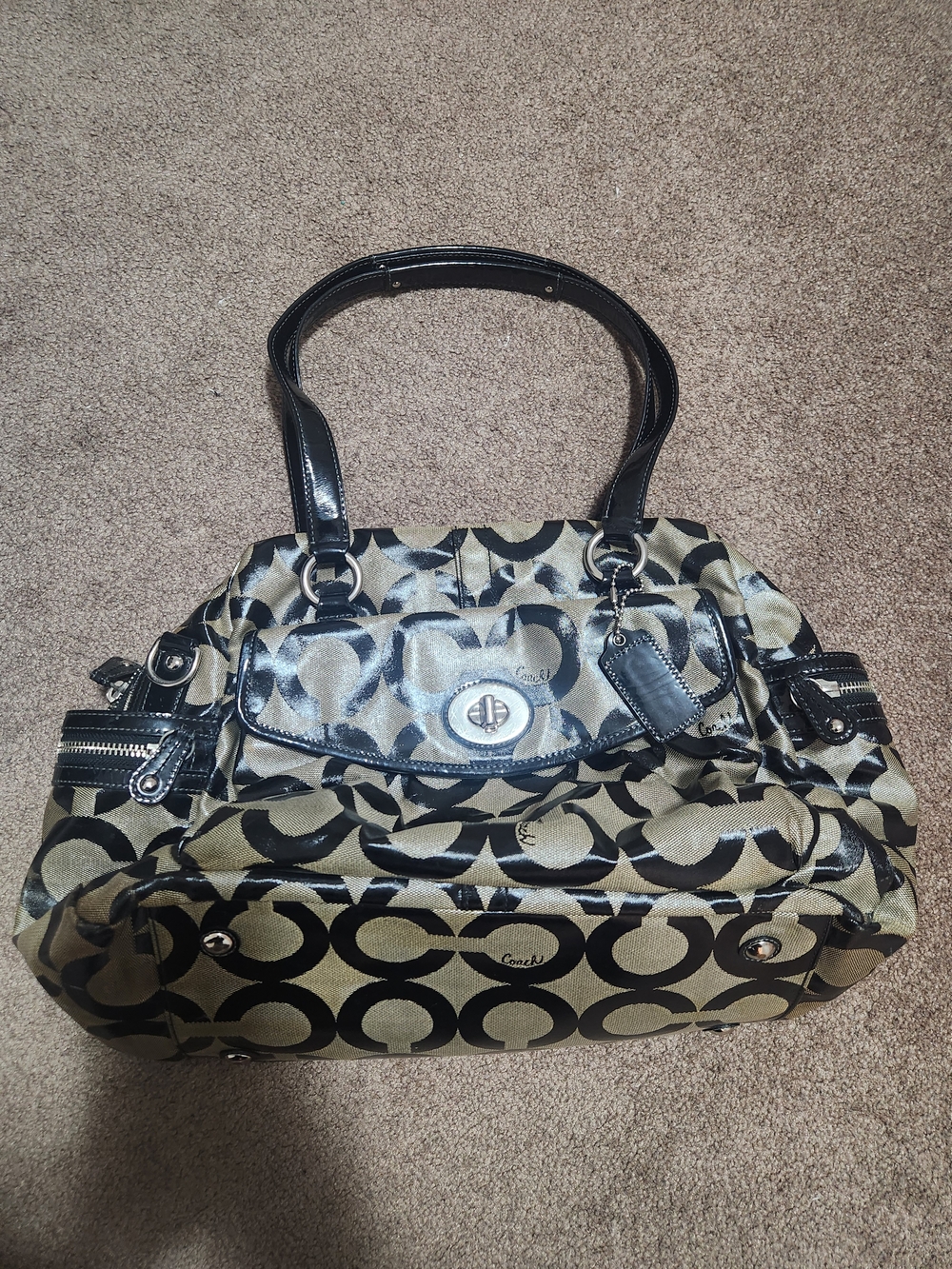 Coach Signature Jacquard Shoulder Baby Bag in Black and Grey